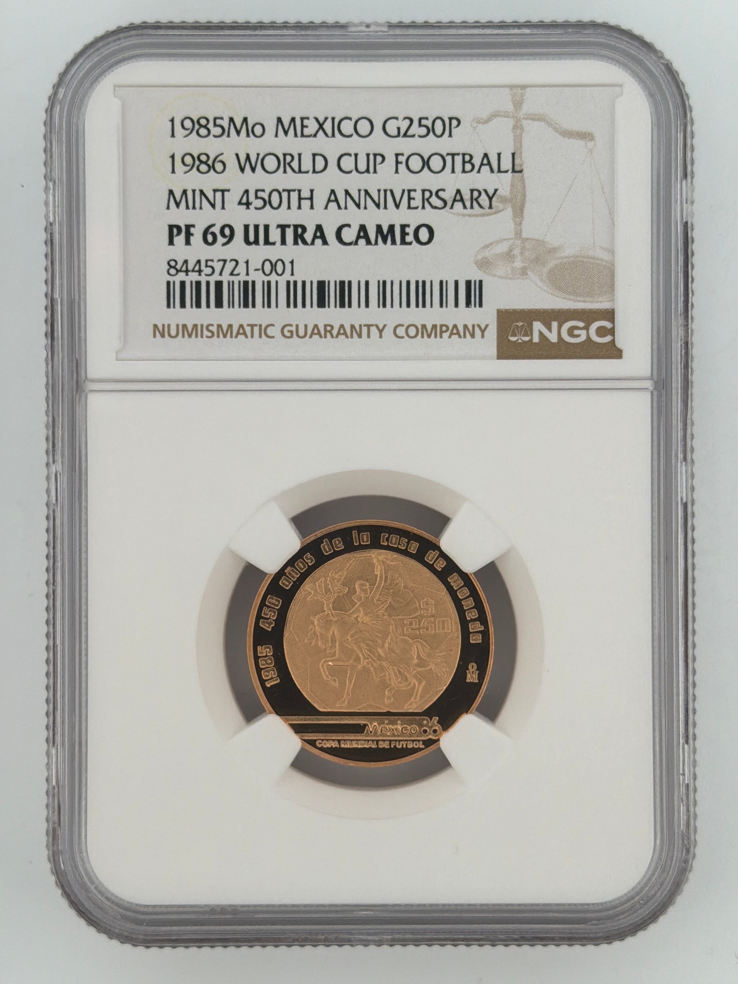 1985-Mo Mexico Gold 250 Pesos 1986 World Cup NGC PF 69