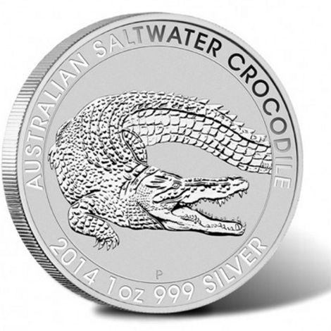 2014 Australian Saltwater Crocodile Silver 1 oz — 0.999 Fine, $1